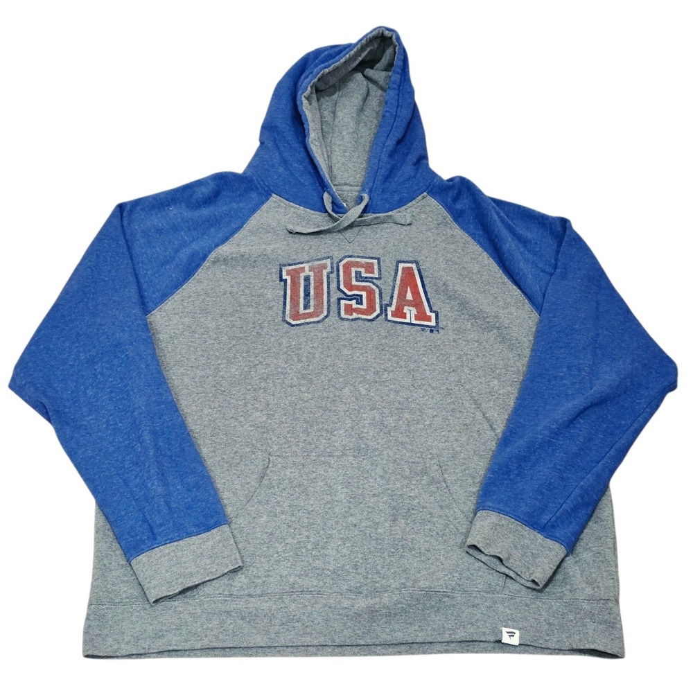 USA Baseball Fanatics Cooperstown Hoodie Mens 2XL Gray Blue Pullover Team USA